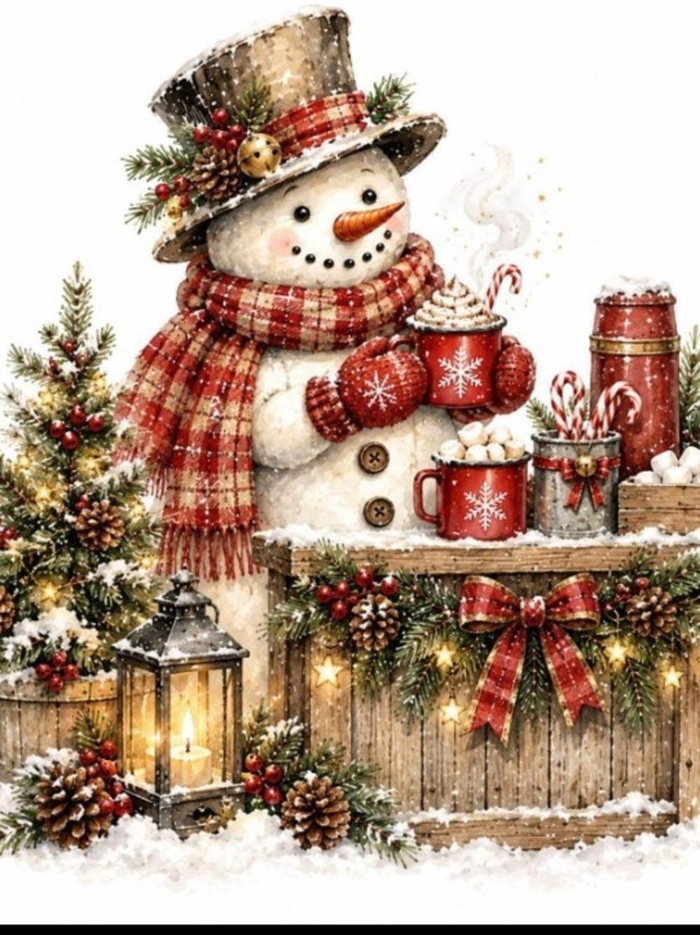 Festive Red Snowman Holiday Wall Art Print 8x10